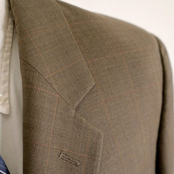 Brooks Brothers 346 Wool Green Glen Plaid W/ Brown Windowpane Blazer 40R 2 Butto - Picture 2 of 12